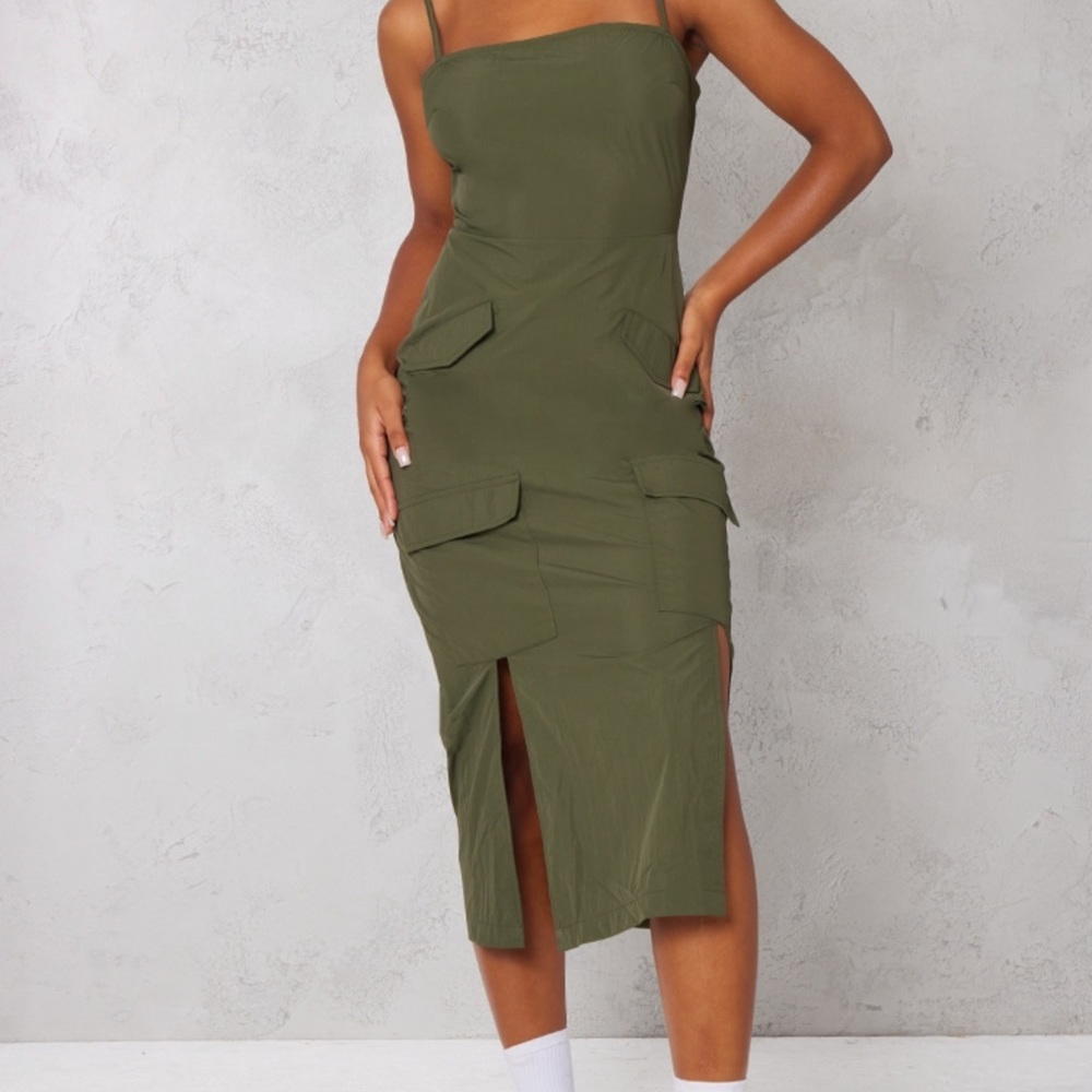 PrettyLittleThings Green Cargo Midaxi dress